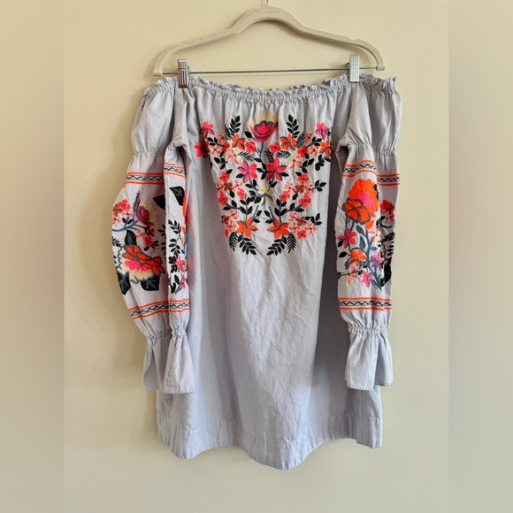 Free People Fleur du Jour Cotton Mini Dress in Light Blue Size S - Picture 2 of 8